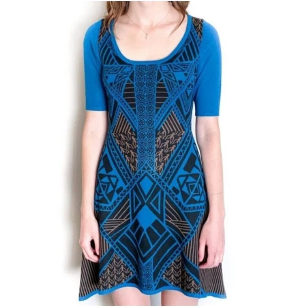 Flying Tomato Mini Sweater Dress Half Sleeves Scoop Neck Knit Blue Womens Small